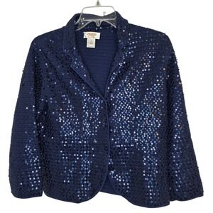 Talbots Womens Navy Blue Sequin‎ Knit Button Front Cardigan Sweater Size S